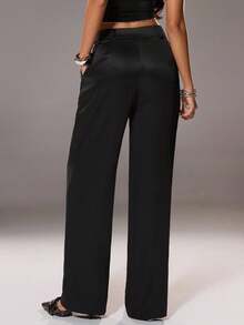 SHEIN Unity Loose Fit Straight-Leg Suit Trousers With Pockets In Advanced Grey - Black - View 2
