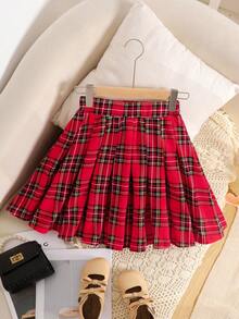Tween Girls' Elegant Plaid High Waist Pleated Flared Skirt, Casual For Christmas, Autumn/Winter Pleated Plaid Skirt Red Plaid Skirt Girls Plaid Skirt Plaid Skirt Plaid Pleated Skirt