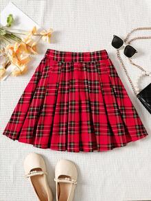 Tween Girls' Elegant Plaid High Waist Pleated Flared Skirt, Casual For Christmas, Autumn/Winter Pleated Plaid Skirt Red Plaid Skirt Girls Plaid Skirt Plaid Skirt Plaid Pleated Skirt