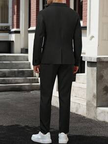 Manfinity Mode Bộ vest đơn giản màu trơn: Áo khoác và quần dài tay, thời trang cho mùa hè trang phục nam sang trọng Quần áo nam Bộ vest nam Trang phục nam Trang phục trang trọng cho nam Quần áo nam - màu đen - Xem 2