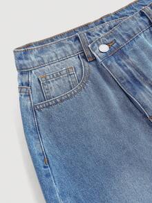 SHEIN Girlism Teen Girl Asymmetrical Waist Blue Denim Long Skirt,Fall Clothes,Winter Clothes , Casual And Fashionable Vacation Outfits