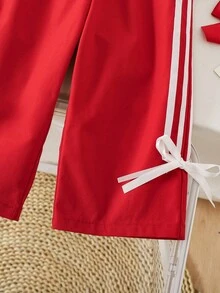SHEIN Babygirl Cute Versatile Sporty Casual Red Elastic Waist Pants Fall Winter - Red - View 7