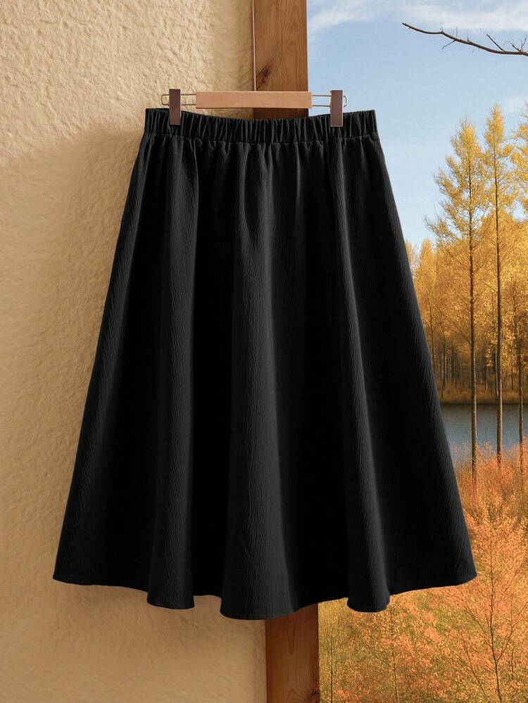 Plus Size Solid Color Elastic Waist Swing Loose Summer Fashion All-Match Skirt