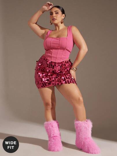 SHUZIA Women's Wide-Fit Fluffy Faux Fur Mid-Calf Platform Comfortable Snow Boots, Pink