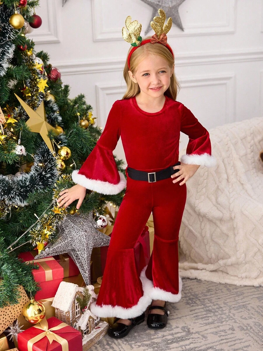 SHEIN Set de 2 piezas de camiseta de cuello redondo de punto de unicolor y leggings para niña joven