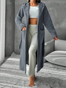 RueChic Robă de sală de flanel cu buzunare duble