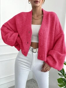 EURMUSE Women's V-Neck Long Sleeve Cardigan - Pink - View 5