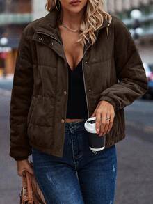 EMERY ROSE Snap Button Up Padded Padded Coat Clothes Winter - Chocolate Brown - View 5