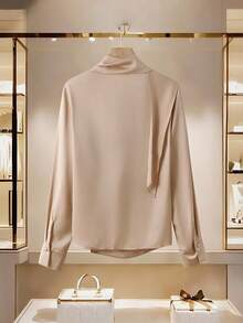 GlowEve Blouse élégante à manches longues et fluide de couleur champagne, coupe ample, pour le travail - Champagne - Voir 2