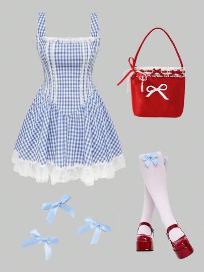 ROMWE Avant Plus Size Women Halloween Plaid Print Dress