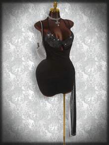 Amplova Y2K Amplova Party Plus Size Dresses Sequined Triangle Bra Strap Sleeveless Sexy Mesh Wrap Stitching Tight Hip Mini Dress Elegant Dresses For Women Wedding Guest Dress Party Dress