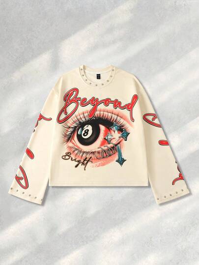 Street Life Men's Studded Eye & Letter Print Long Sleeve T-Shirt, Fall