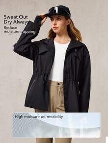 OutZeal Women Water-Resistant Windproof Drawstring Waist Zip Pocket Thumbhole Black Outdoor Shell Jacket Hiking Camping Fall Winter - Black - View 4