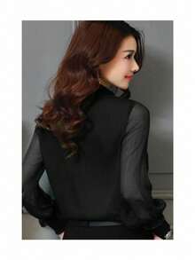 女士透明纯色衬衫，时尚夏装 - 黑色 - 查看 2