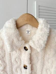 SHEIN Serisse Kids 少女双面纯色米色长袖外套，适合秋冬季日常休闲穿着、返校季、冬季女童装、母女亲子装，时尚秋季母女毛绒外套