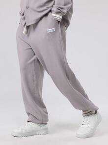 SUMWON Ribbed Texture Button Front Collared Shirt And Wide Leg Pants Set Fall Winter Wear Co-Ord With Elastic Waist Cozy Two Piece Outfit - Apricot - View 4