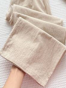 SHEIN Tween Girls' Casual Comfortable Mid-Rise Straight Leg Pants, Versatile Fall Winter - Khaki - View 4