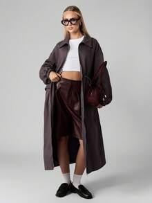 MISSGUIDED Manteau d'hiver long en coton, oversize, mode haute couture, avec ceinture à la taille, trench long, veste élégante à manches longues avec col large, mode automne - Gris - Voir 5