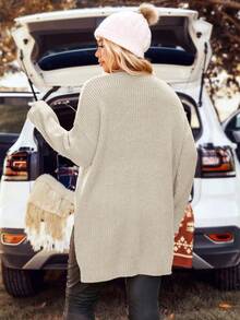 SHEIN LUNE Plus Size Casual Solid Color Side Slit Sweater, Autumn/Winter - Apricot - View 2