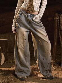 Easelle Vintage Nomadic Tie-Dye Casual Y2K Straight Leg Low Waist Women Jeans Baggy Jeans Y2k Cowboy Pants For Women Cowgirl Pants Wide Leg Jeans Woman Western Pants - Multicolor - View 2