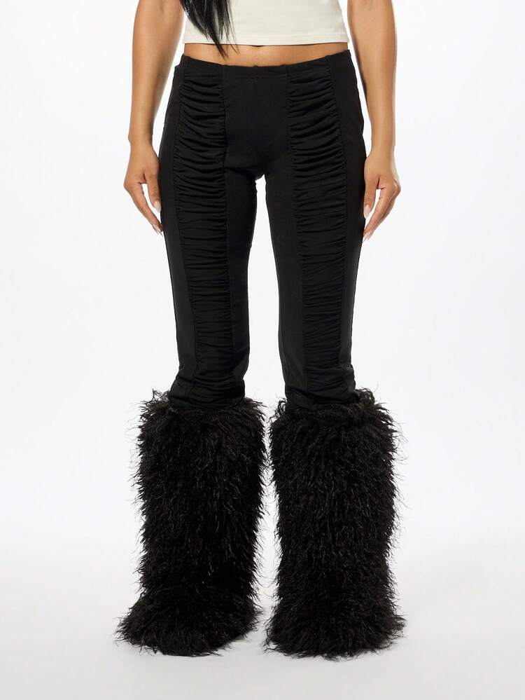 SUMWON WOMEN Ruched Low Rise Leggings With Textured Design