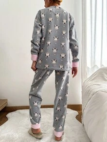 SHEIN Cottnline Cartoon Graphic Flannel PJ Set - Multicolor - View 2