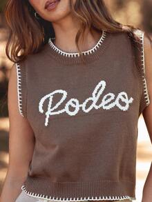 WESTFADE 圆领多针刺绣牛仔竞技图案毛衣背心，适合秋季、冬季、纳什维尔音乐会、休闲、可爱、波西米亚风、西部风格等场合，女士款 - 棕色 - 查看 5