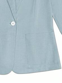 Franclia Áo khoác blazer nữ cổ khoét cài đơn màu trơn thường ngày đi làm - Màu xanh nhạt - Xem 6