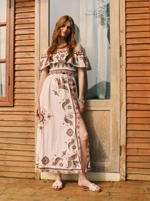 Styleloop 女士平底凉鞋，波西米亚风格，复古美式，波西米亚风，西部音乐节，派对装 - 白色 - 查看 5