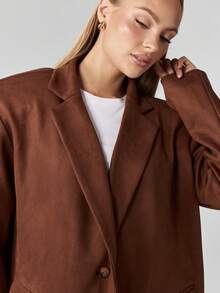 MISSGUIDED Áo khoác vest nữ dáng rộng tay dài công sở chuyên nghiệp cài nút đơn vai đệm dáng ôm vừa vặn thời trang thu đông - Cà phê nâu - Xem 6