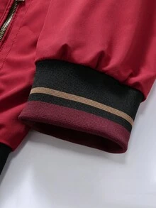 Manfinity Homme Men's Casual Versatile Daily Outdoor Windbreaker Long Sleeve Jacket, Autumn Men Casual Jacket Men Red Jacket Reversible Jacket Red And Black Jacket Men Bomber Jacket, Christmas Costumes - Burgundy - View 5