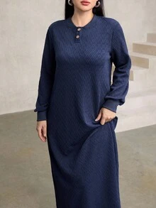 Women's Casual Loose Crew Neck Long Sweatshirt In Navy, Autumn/Winter - Blue - View 5