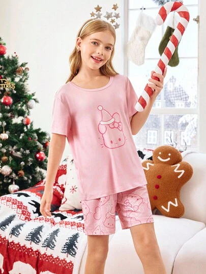 少女家庭聚会幸福家庭亲子舒适兔子印花睡衣套装，轻松舒适，圣诞节