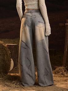 Easelle Vintage Nomadic Tie-Dye Casual Y2K Straight Leg Low Waist Women Jeans Baggy Jeans Y2k Cowboy Pants For Women Cowgirl Pants Wide Leg Jeans Woman Western Pants - Multicolor - View 3