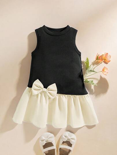 Souflis Souflis High-Necked Sleeveless Asymmetric Patchwork Dress For Baby Girls. New Products For Spring, Autumn And Summer Are Now Available. It Is Comfortable, Fashionable, Outing, Elegant, Sweet And Cute, And Is A Must-Have For Daily Wear And .