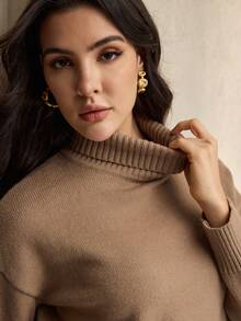 ZEYLAH Women's Turtleneck Sweater And Knitted Pants With Pockets 2 Pieces Set, Autumn/Winter - Camel - View 7