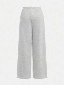 SHEIN Tween Girl Loose Casual Minimalist Versatile Wide Leg Ribbed Knit Solid Gray And Black 2 Color Drawstring Sweatpants 2pcs Clothes Set - Multicolor - View 4