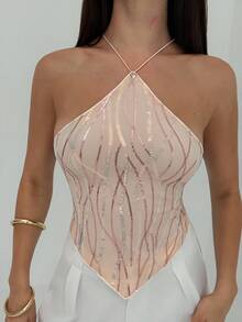 Aloruh 女士性感亮片刺绣露背吊带上衣，夏季 - 彩色 - 查看 1