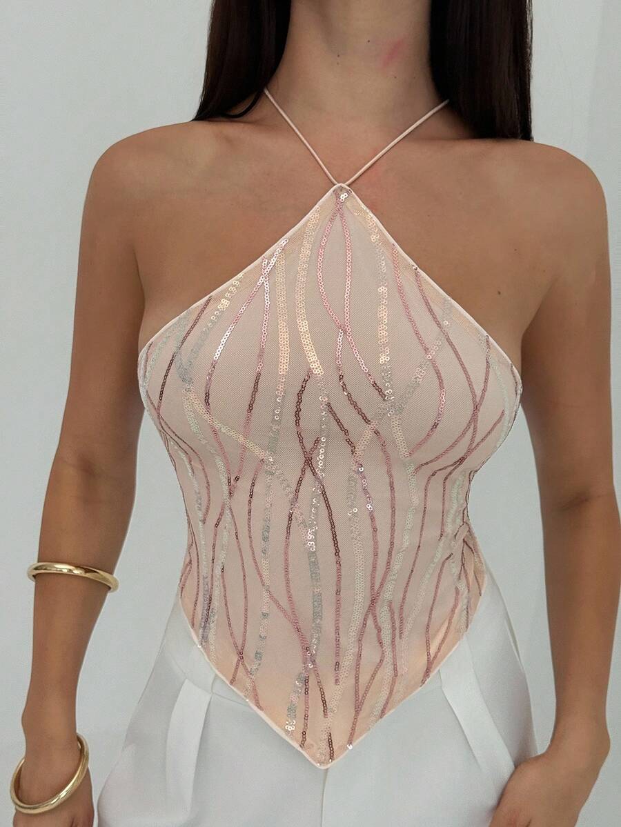 Aloruh 女士性感亮片刺绣露背吊带上衣，夏季 - 彩色 - 查看 1