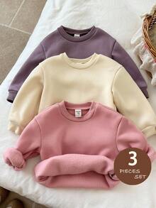 LMoss Kids 3件套女婴针织纯色圆领休闲运动衫套装