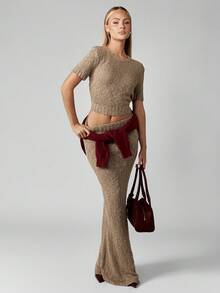 MISSGUIDED Chunky Knit Boucle Cap Sleeve Crop Top Fall Winter Textured Knitted Pullover - Khaki - View 4