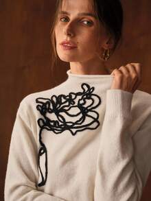 MOTF PREMIUM EMBROIDERY DETAIL FUNNEL NECK SWEATER - Apricot - View 8