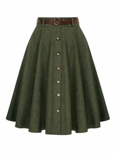 SHEIN LUNE Jupe casual à boutons de couleur unie pour grandes tailles