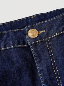 SHEIN MOD Fustă din denim elastic pentru femei plus size, fustă din denim cu căptușeală termică pentru toamnă/iarnă, fustă din denim îngroșată din fleece, fustă mini din denim închis la culoare, cu buzunare și cusături contrastante, pentru casual, versatilă, fustă din denim A-line, mărime plus, cu design cu talie înaltă și material durabil, perfectă pentru purtare de zi cu zi, iarna pentru femei, fustă de iarnă pentru ieșiri în oraș, fustă elegantă din denim - Spălare întunecată - Vizualizare 3