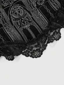 ROMWE Goth 女士时尚朋克蕾丝边印花吊带背心 - 黑色 - 查看 4