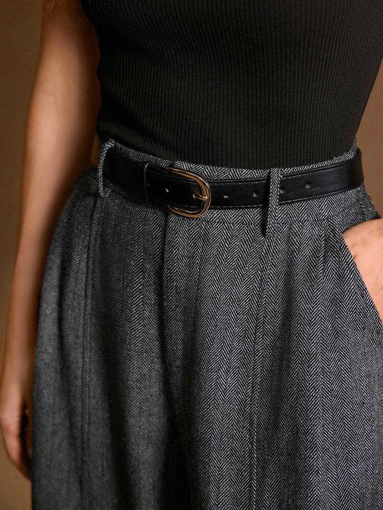 HERRINGBONE WIDE LEG PANTS