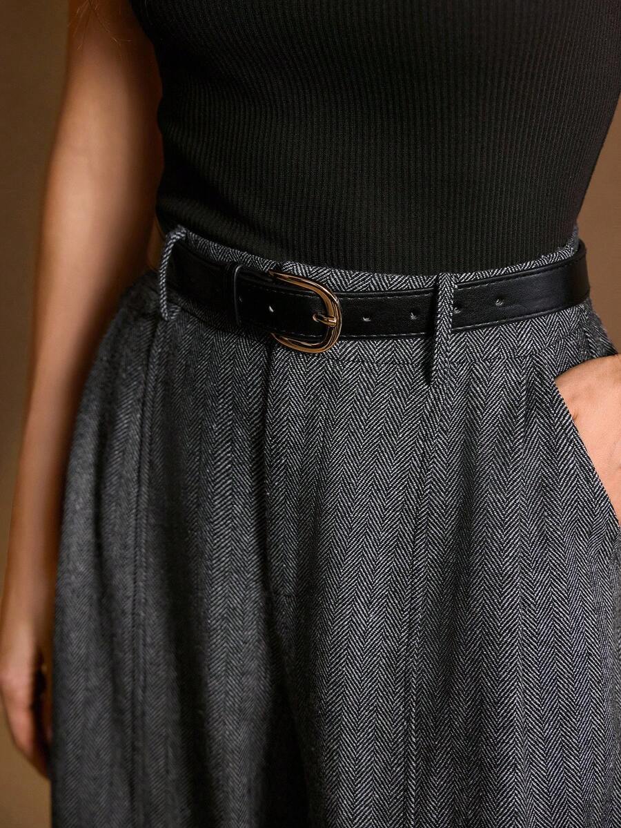 MOTF PREMIUM 人字纹阔腿裤 - 黑色 - 查看 2