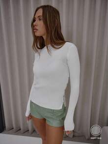 MUSERA Ribbed Open Button Down Side Long Sleeve Sweater Top Cute Classy Sexy Streetwear Fall Autumn Night Out Winter Party