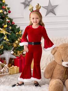 SHEIN Set de 2 piezas de camiseta de cuello redondo de punto de unicolor y leggings para niña joven