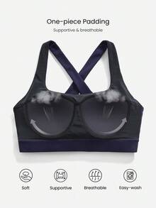 GLOWMODE 方領透氣中強度運動胸罩，適用於慢跑健身訓練日常穿著 - Dark Blue - 查看 2